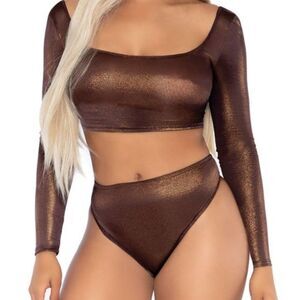 LEG AVENUE - VIP Ticket Metallic Two Piece Top & Bottoms Dance Set